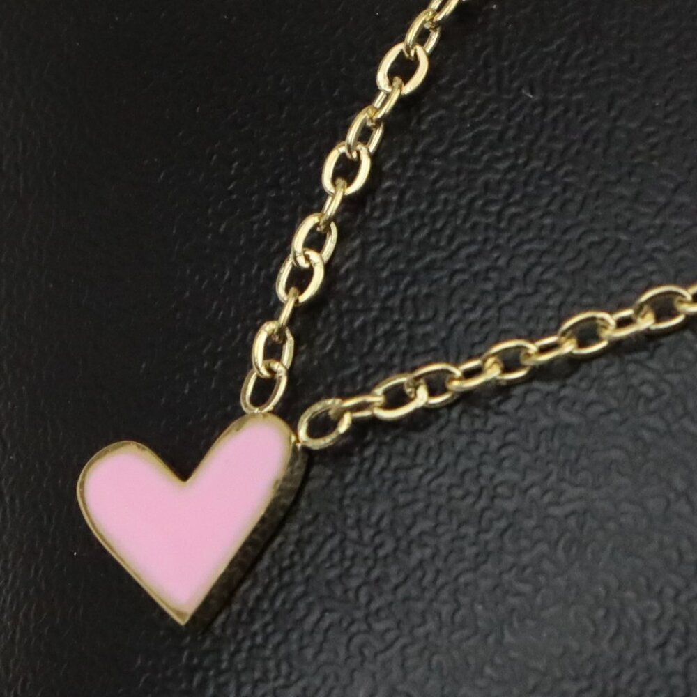 Heart Charm Yellow Necklace with Pink Enamel, XPNL0369